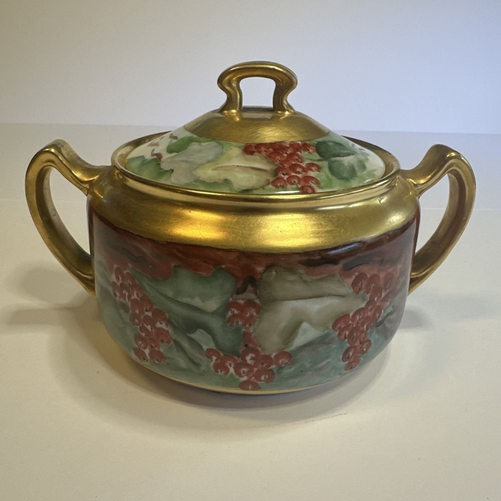 Nippon Hand Painted Sugar Bowl with Lid. 6"